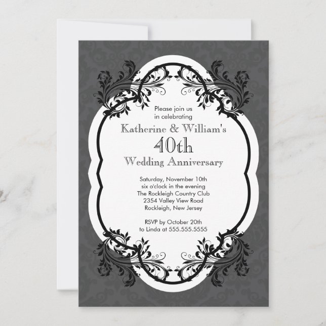 Invitation Élégante fête de l'anniversaire de Mariage damassé (Devant)