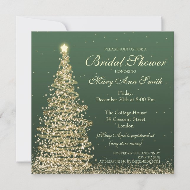 Invitation Élégante Fête de l'mariée de Noël Or vert (Devant)