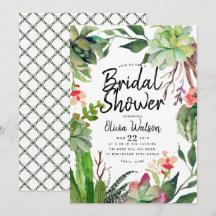 Invitation Élégante Fête de l'mariée florale succulente de Ca