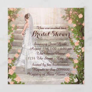 Invitation Élégante Fête de l'mariée Rose Garden Bride