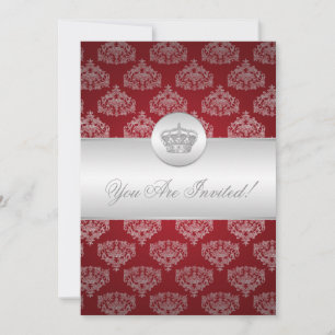 Invitation Élégante Fête de l'mariée Rouge royal de la Couron