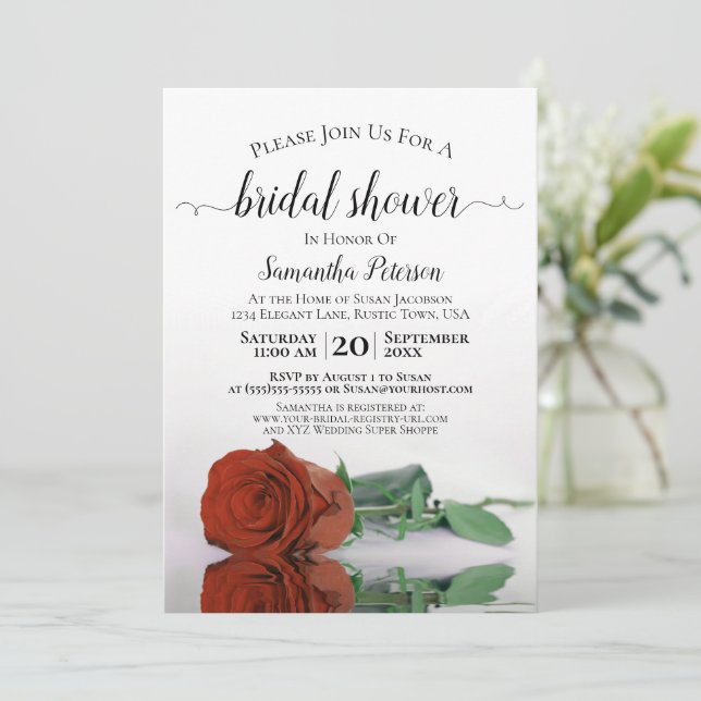 Invitation Élégante Fête de Mariage Romantique Rose Orange Ro (Debout devant)