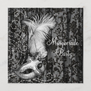 Invitation Élégante fête de mascarade noire blanche