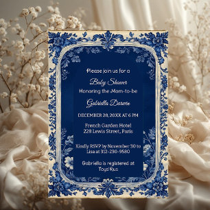 Invitation Élégante Fête de Naissance Poétique Toile de Jouy