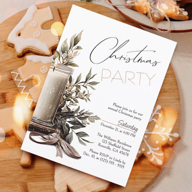 Invitation Élégante fête de Noël aux bougies (Invite your guests to your Christmas celebration with this heartwarming and cozy holiday invitation.)