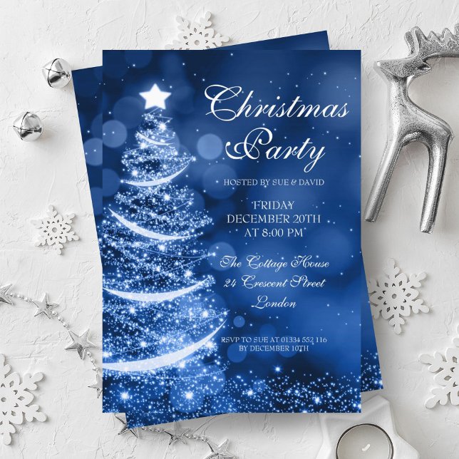Invitation Élégante fête de Noël Bleu d'hiver (Elegant Winter Blue Christmas Party Sparkle Invitation)