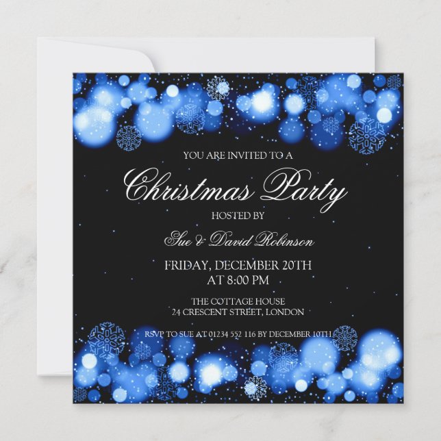 Invitation Élégante fête de Noël Bleu Merveille d'hiver (Devant)