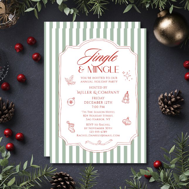 Invitation Élégante fête de Noël d'entreprise Jingle & Mingle (Créateur téléchargé)
