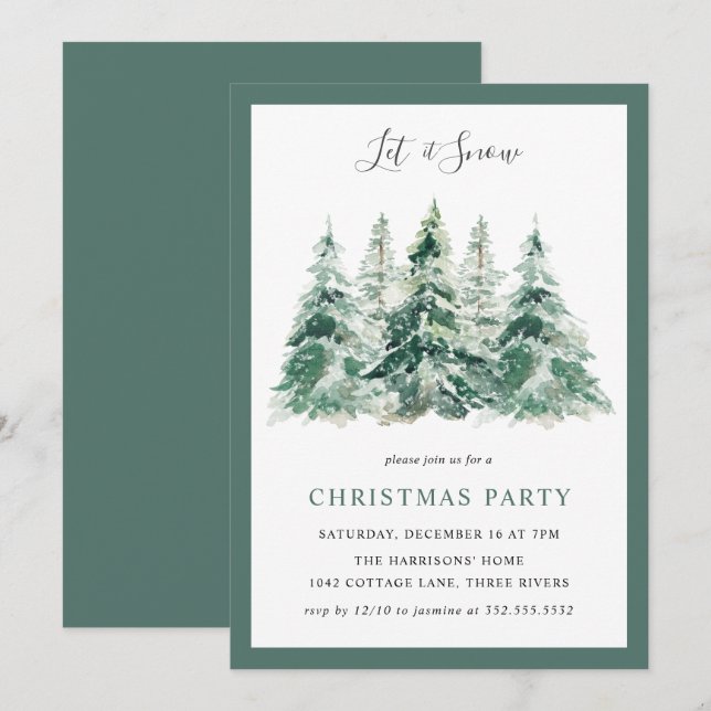 Invitation Élégante fête de Noël des bois d'hiver (Devant / Derrière)