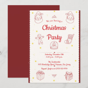 Invitation Élégante fête de Noël des éléments dessinés à la m