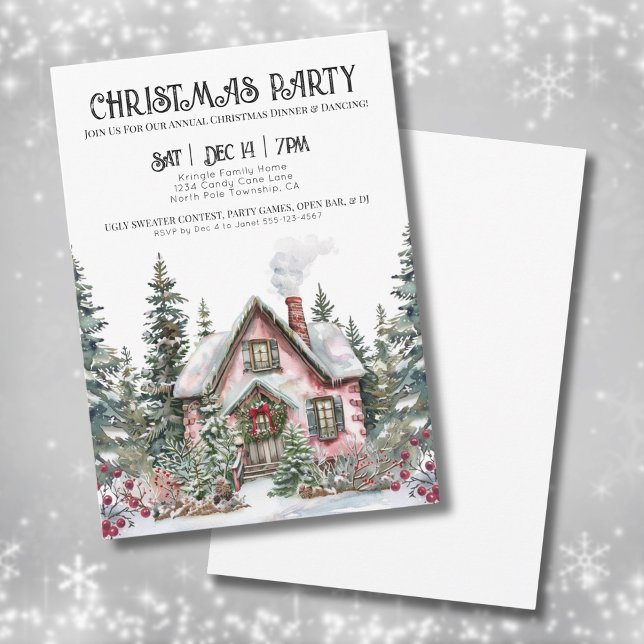 Invitation Élégante fête de Noël d'hiver (Elegant Winter Watercolor Christmas Party Invitation)