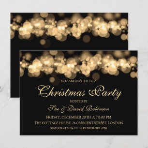 Invitation Élégante fête de Noël Gold Bokeh Lumières