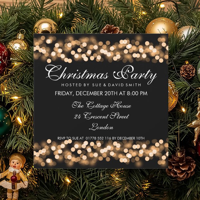 Invitation Élégante fête de Noël Gold Hollywood Glam (Elegant Christmas Party Gold Hollywood Glam Invitation)