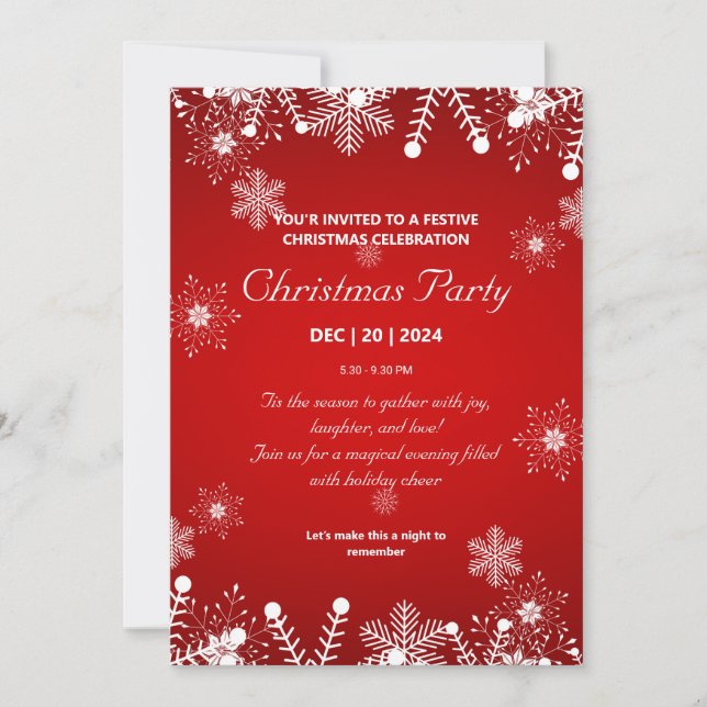 Invitation Élégante fête de Noël rouge avec des flocons de ne (Devant)