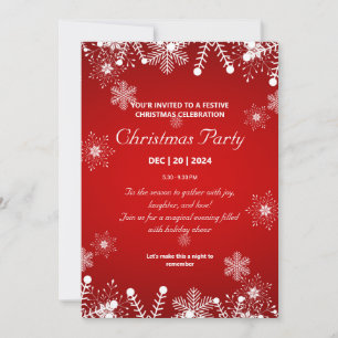 Invitation Élégante fête de Noël rouge avec des flocons de ne