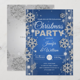 Invitation Élégante fête de Noël Silver Blue Winter Glam