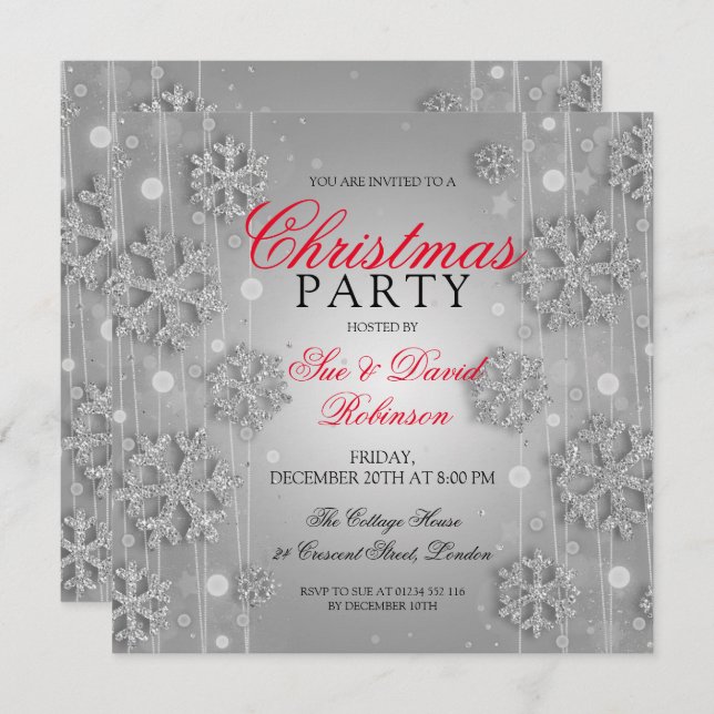 Invitation Élégante Fête de Noël Silver Glam (Devant / Derrière)