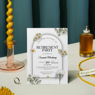 Invitation Élégante fête de retraite florale noire et blanche