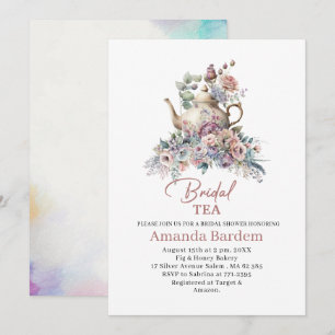 Invitation Elégante fête de thé aquarelle fille rose mariée o
