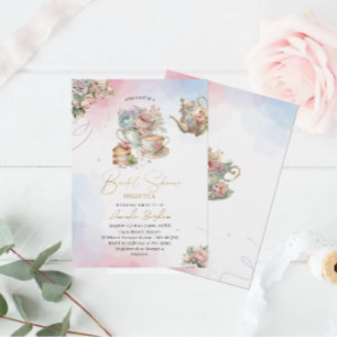 Invitation Elégante fête de thé aquarelle fille rose mariée o