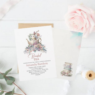 Invitation Elégante fête de thé aquarelle fille rose mariée o