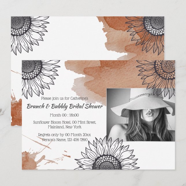 Invitation Elégante fête de tournesol gris brun do-it-yoursel (Devant / Derrière)