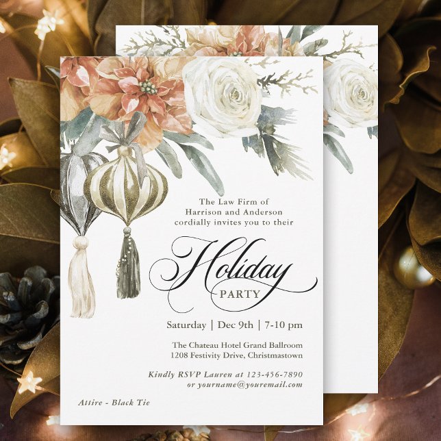 Invitation Elégante fête de vacances en entreprise botanique (Plan your festive holiday party with this elegant invitation designed for corporate events.)