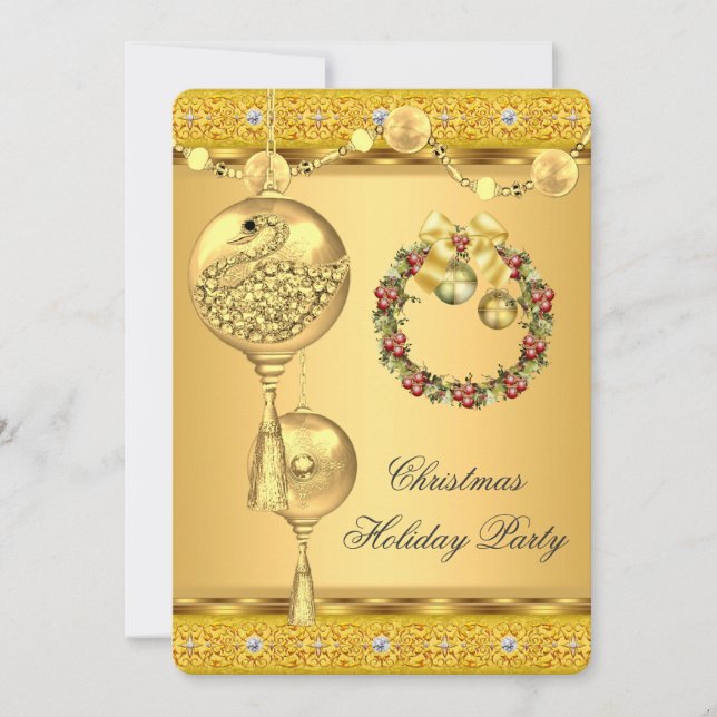 Invitation Élégante fête de vacances Gold Jaune Noël (Devant)