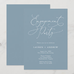 Invitation Élégante fête d'engagement bleu et blanc Dusty
