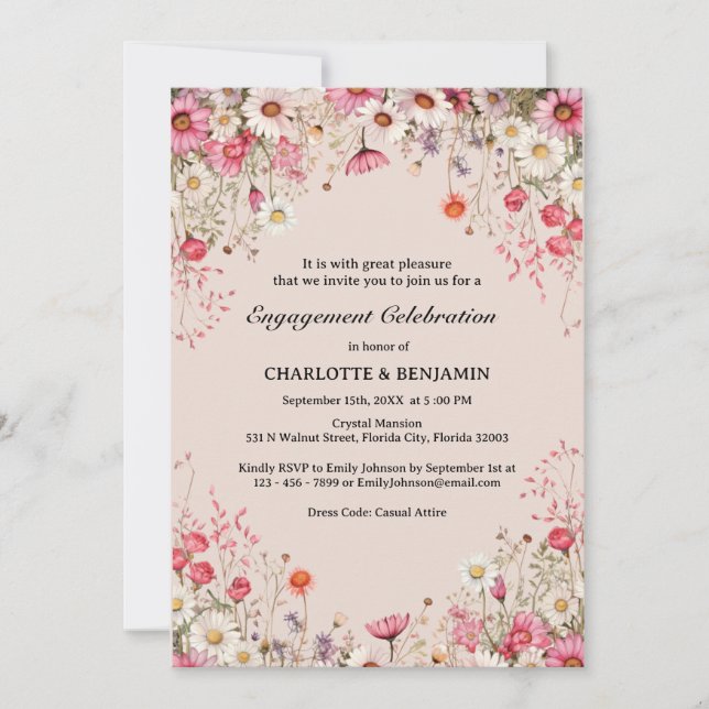 Invitation Élégante fête d'engagement de printemps floral Dai (Devant)