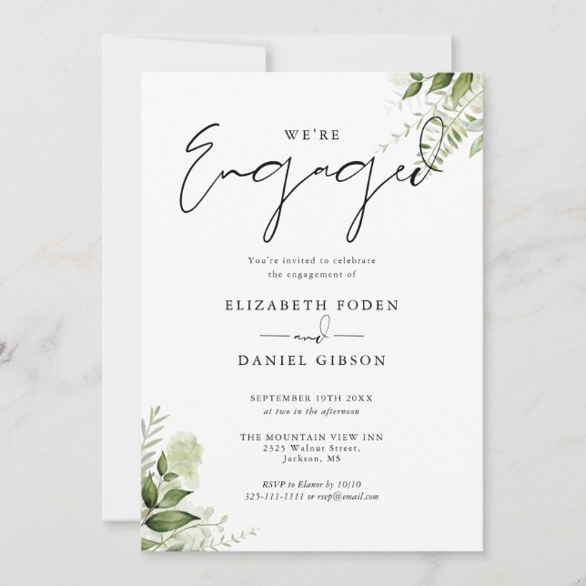 Invitation Élégante fête d'engagement pour la verdure florale (Devant)