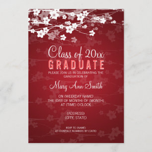 Invitation Élégante fête des diplômés Rouge cerisier en fleur