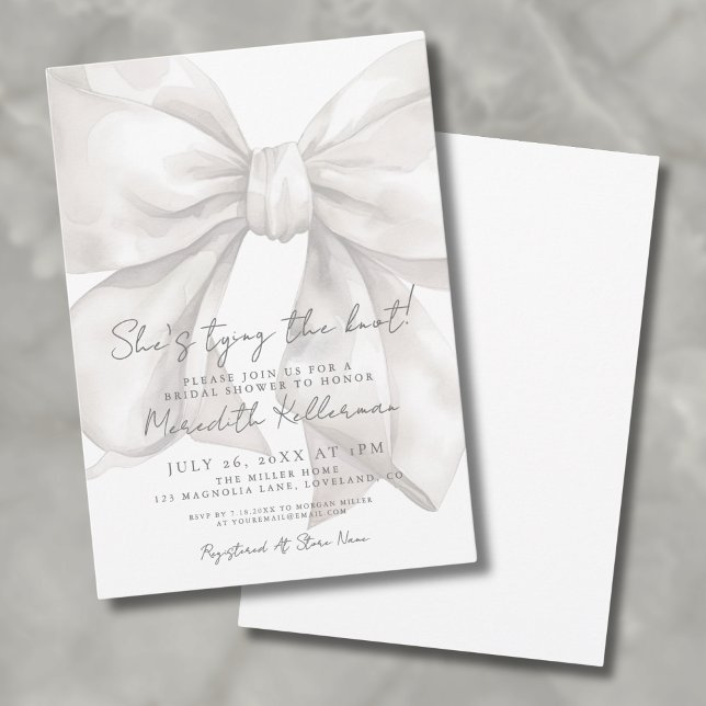 Invitation Elégante Fête des mariées Aquarelle blanche Bow (Elegant Watercolor White Bow Bridal Shower Invitation)