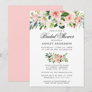 Invitation Elégante Fête des mariées Aquarelle rose Floral