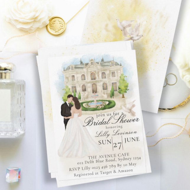 Invitation Elégante Fête des mariées avec Mariée et Salle de  (Créateur téléchargé)