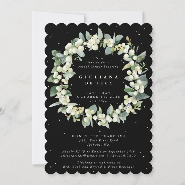 Invitation Elégante Fête des mariées Black Snowberry+Eucalypt (Devant)