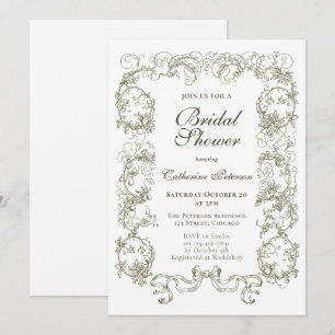 Invitation Elégante Fête des mariées blanche beige Vintage