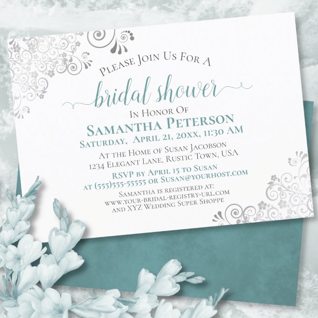 Invitation Elégante Fête des mariées blanche en dentelle Turq (Créateur téléchargé)