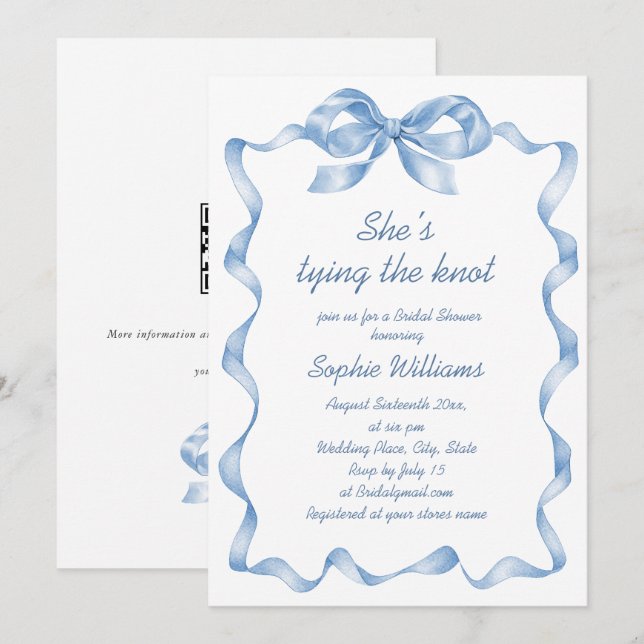Invitation Elégante Fête des mariées bleu Dusty main tirée Bo (Devant / Derrière)
