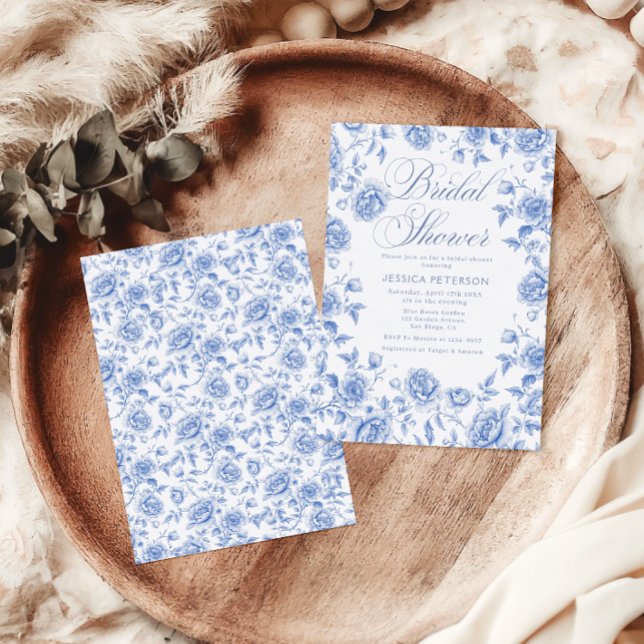 Invitation Élégante Fête des mariées Blu Floral Chinoiserie (Créateur téléchargé)