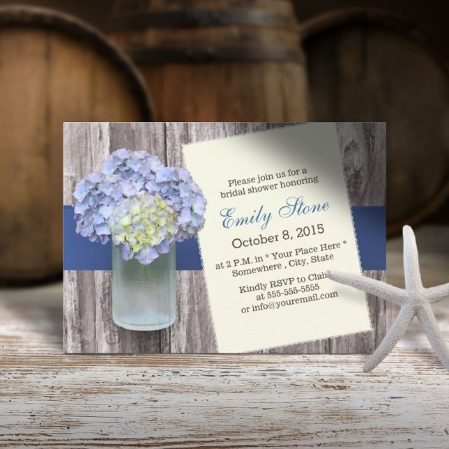 Invitation Elégante Fête des mariées Blue Hydrangea & Mason J (Créateur téléchargé)