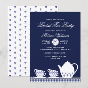 Invitation Elégante Fête des mariées Blue White Floral Tea Pa