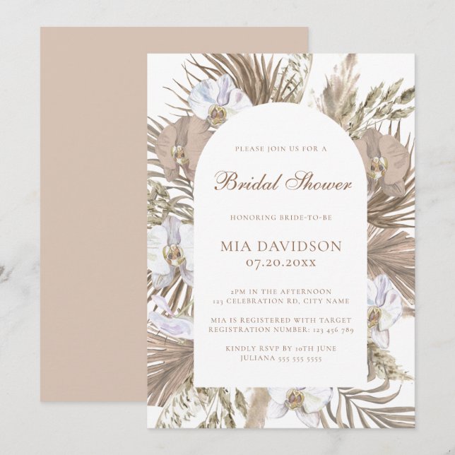 Invitation Elégante Fête des mariées Boho Floral Arch rose &  (Devant / Derrière)