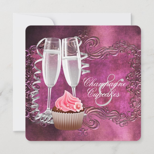 Invitation Elégante Fête des mariées Champagne et Cupcake (Devant)