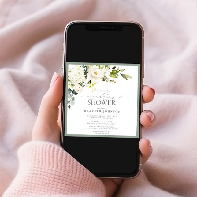 Invitation Elégante Fête des mariées couleur vert gris blanc (Créateur téléchargé)