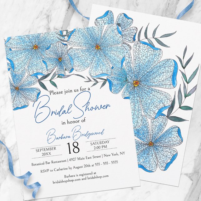 Invitation Elégante Fête des mariées d'aquarelle bleu chic (Créateur téléchargé)