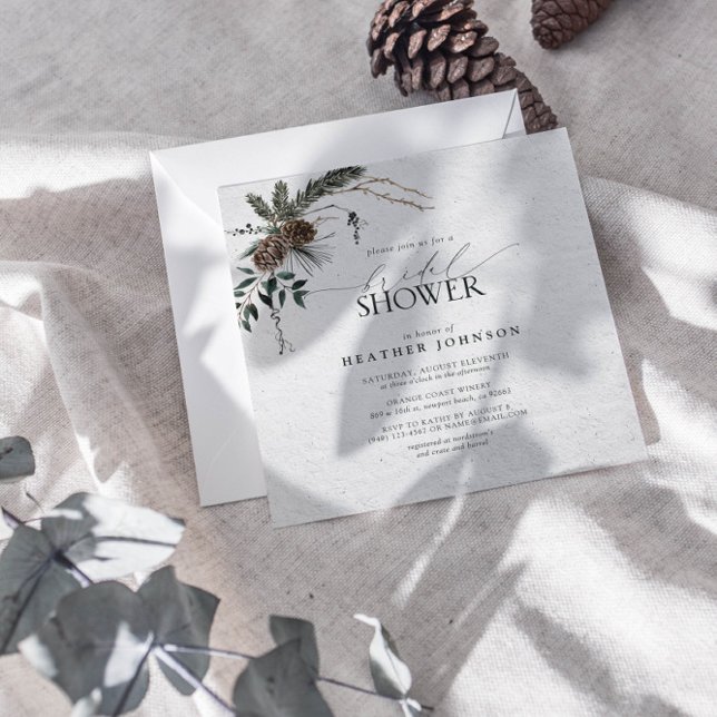 Invitation Elégante Fête des mariées d'aquarelle chic Boho hi (Join us in a winter wonderland of botanical bliss to shower the bride-to-be.)