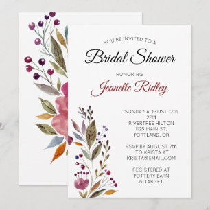 Invitation Elégante Fête des mariées d'aquarelle florale bord
