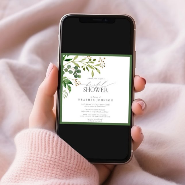 Invitation Elégante Fête des mariées d'aquarelle vert olive (Créateur téléchargé)