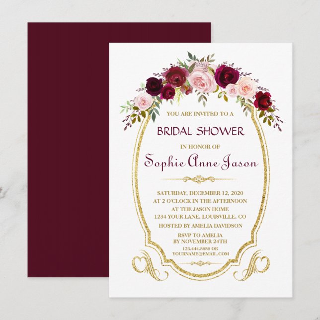 Invitation Elégante Fête des mariées d'automne florale de Mar (Devant / Derrière)